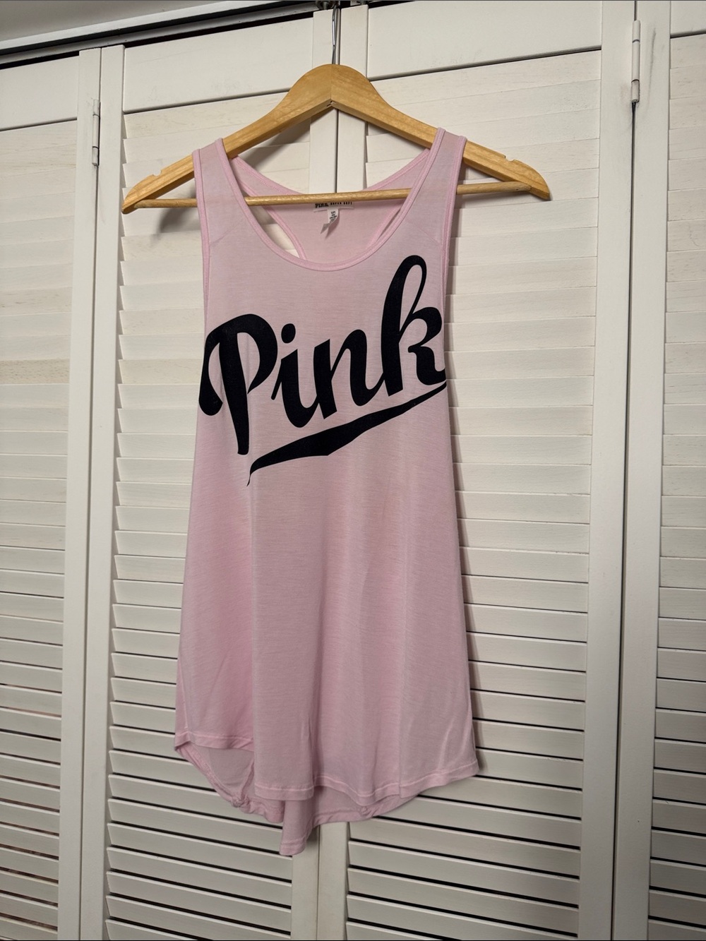 PINK Victoria's Secret Pale Pink Tank with Black Script Logo